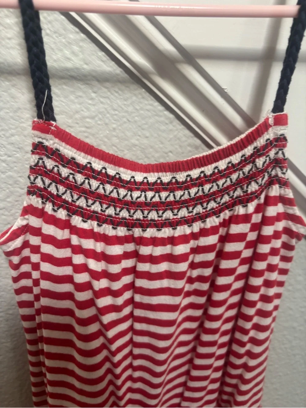 OshKosh B'gosh Red and White Striped Girls Sundress with Navy Straps
